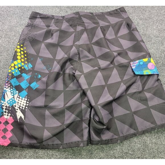 Op Ocean Pacific Board Shorts 34 Black Blue Pink Geometric Print 90s Vintage - Picture 5 of 11